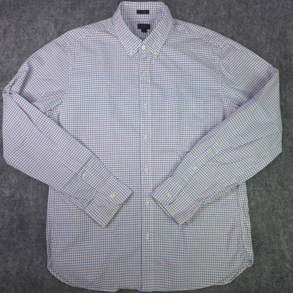 J Crew Shirt Large Slim Fit White Red Blue Check Long Sleeve Button Down